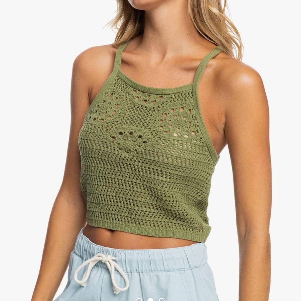 Roxy XL NWT Green Malibu Crush Open Knit Crop Tank Top